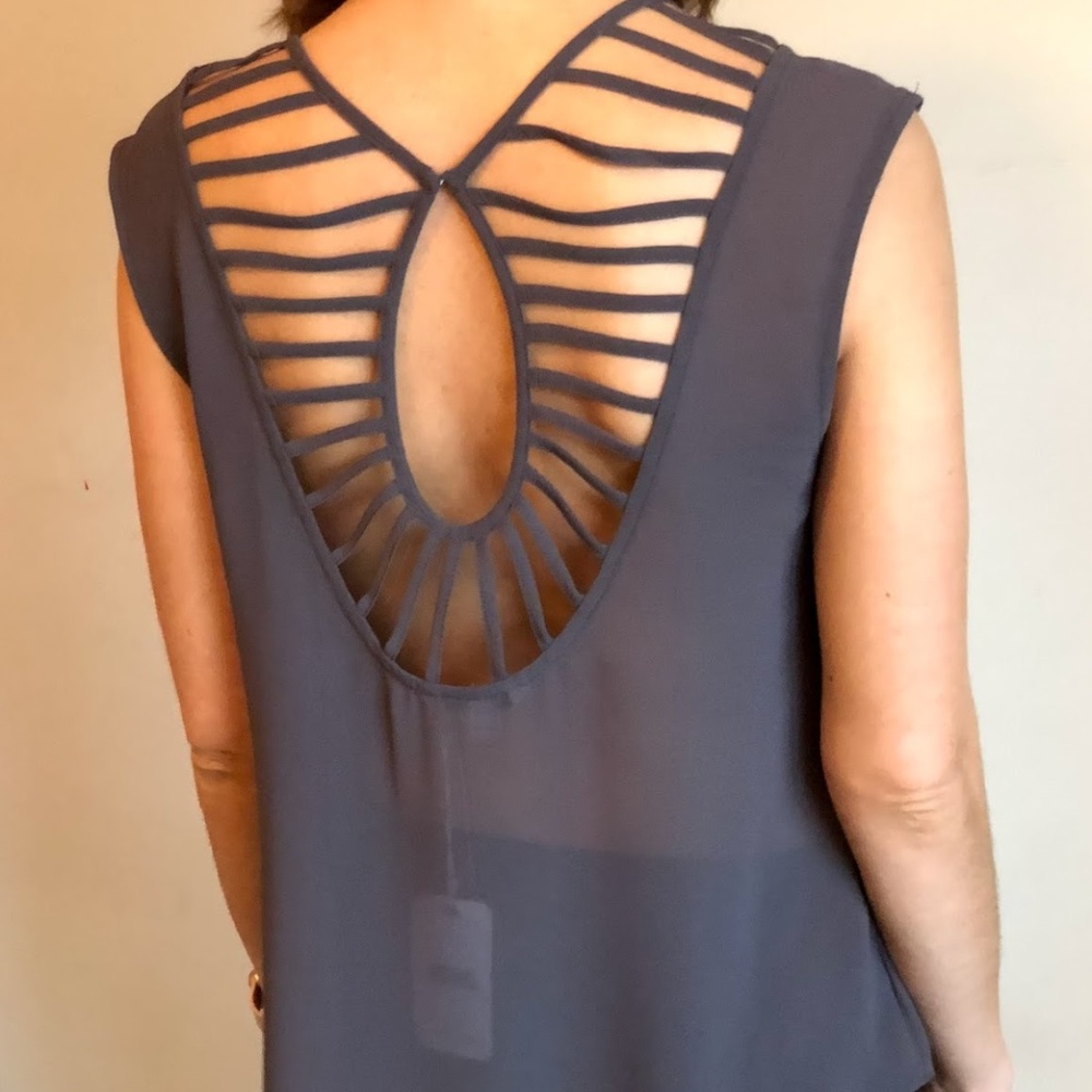 Gray Silky Blouse with Open Back Detail